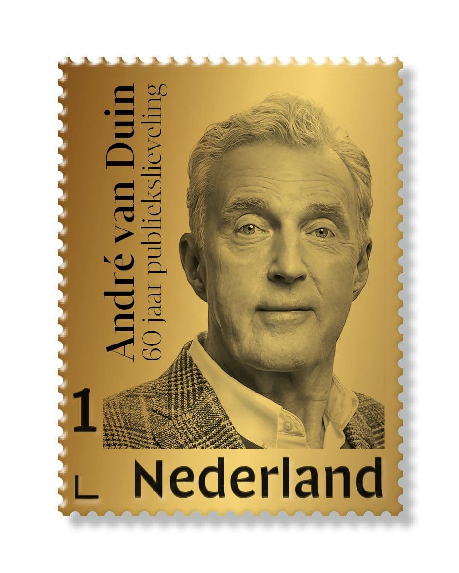 Postzegel met goud André van Duin 60 jaar publiekslieveling