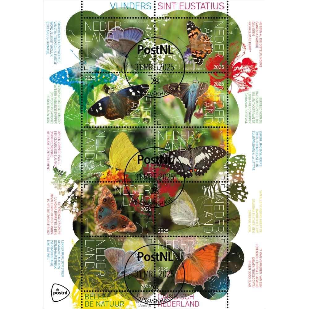 Beleef de natuur - vlinders Sint Eustatius (gestempeld postzegelvel)