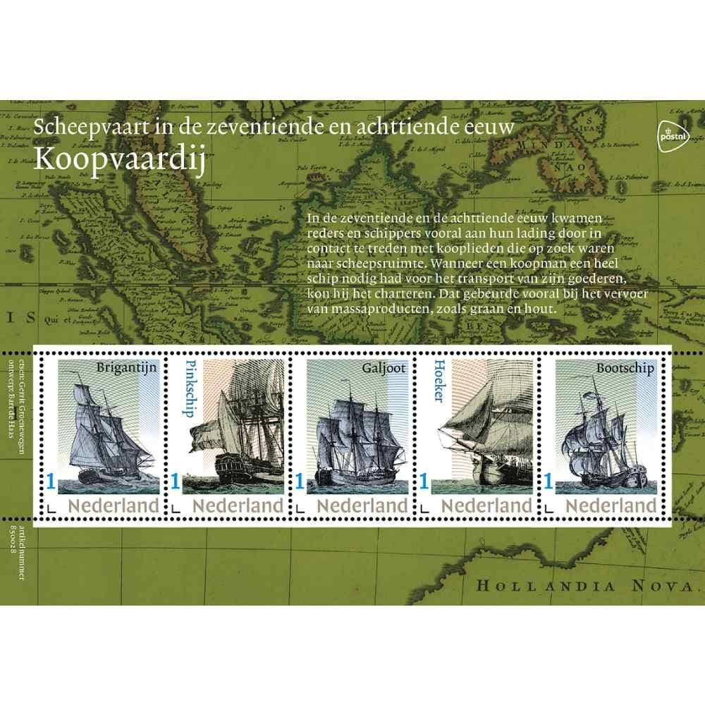 Scheepvaart in de zeventiende en achttiende eeuw - koopvaardij (postzegelvel)